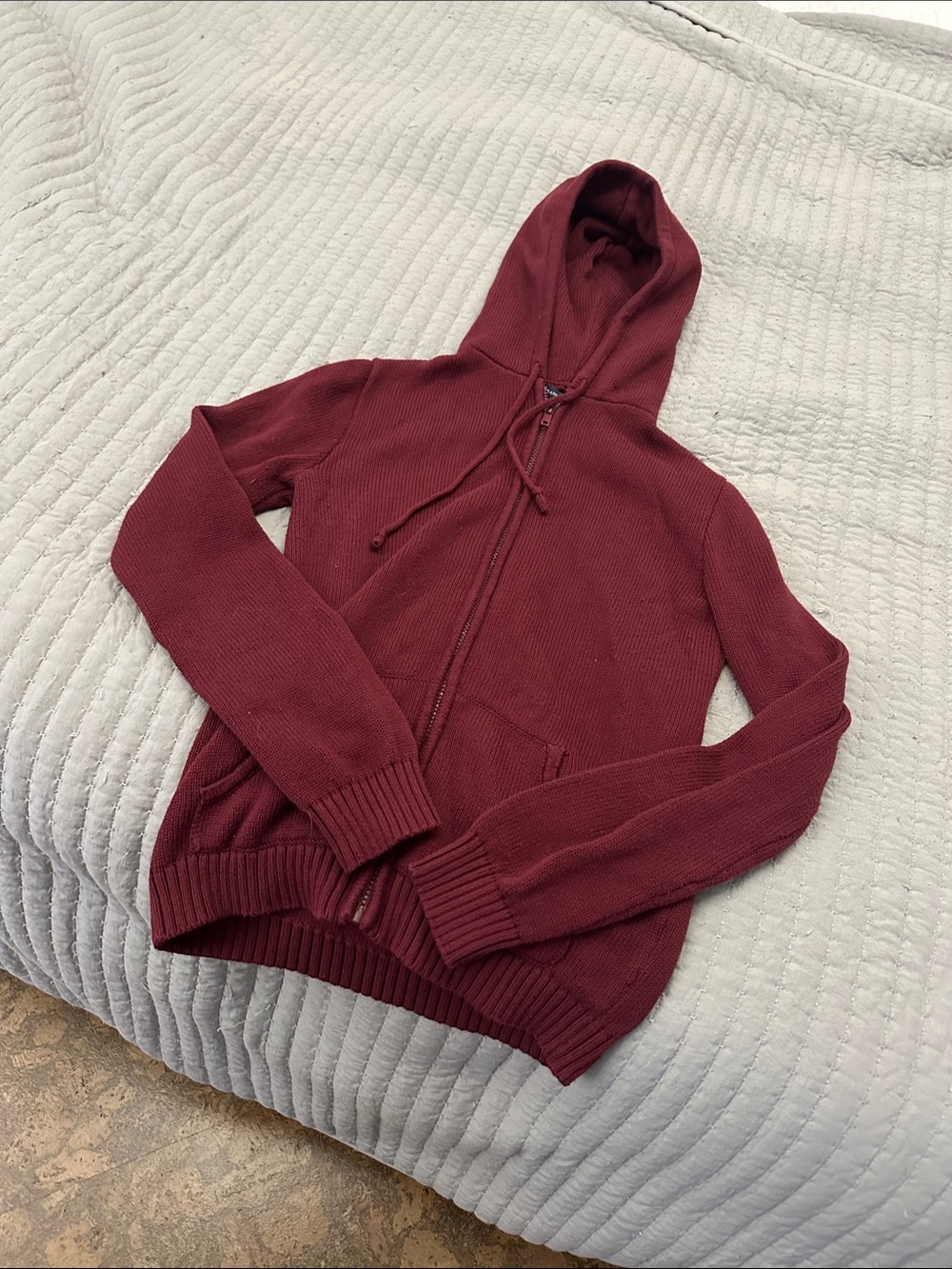 Brandy Melville Burgundy Zip-Up Hooded Sweater